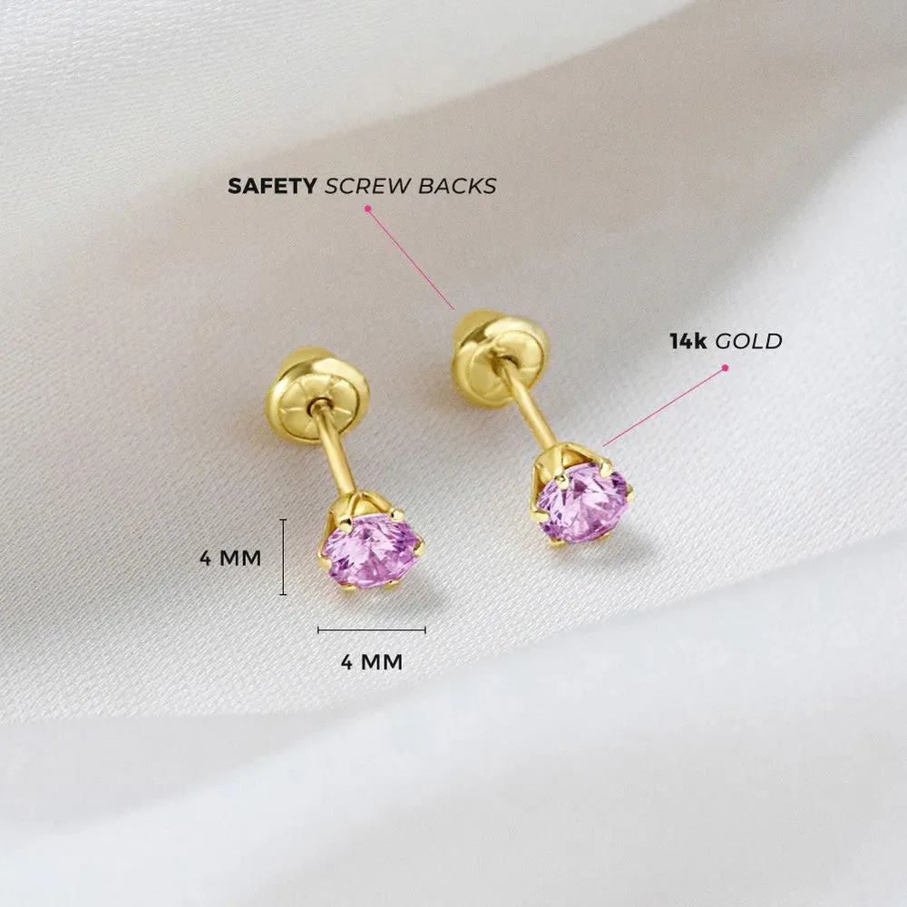 Pink Tourmaline Prong Set Little Girl's Stud Earring