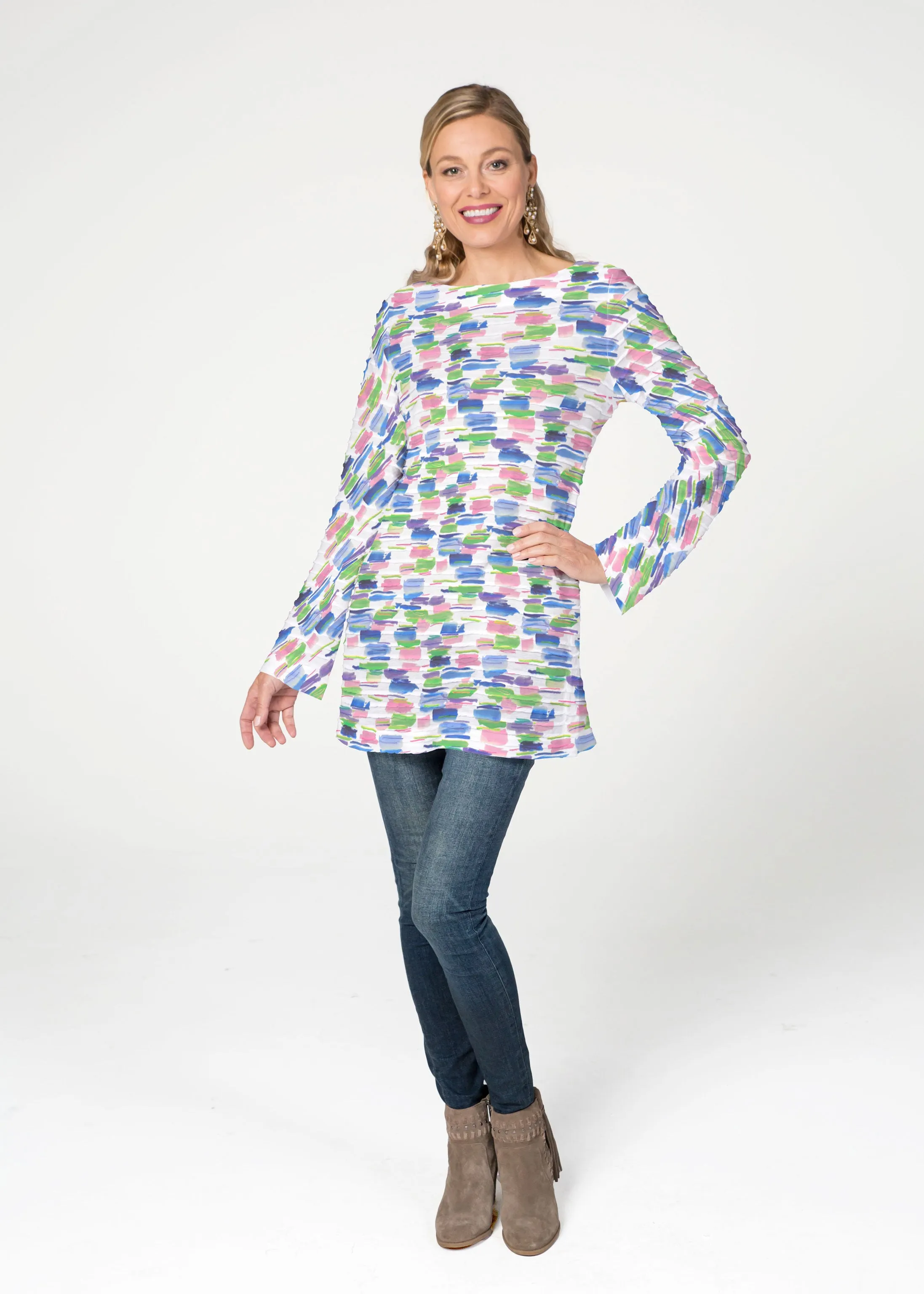 Pops of Bliss (8047) ~ Banded Boatneck Tunic