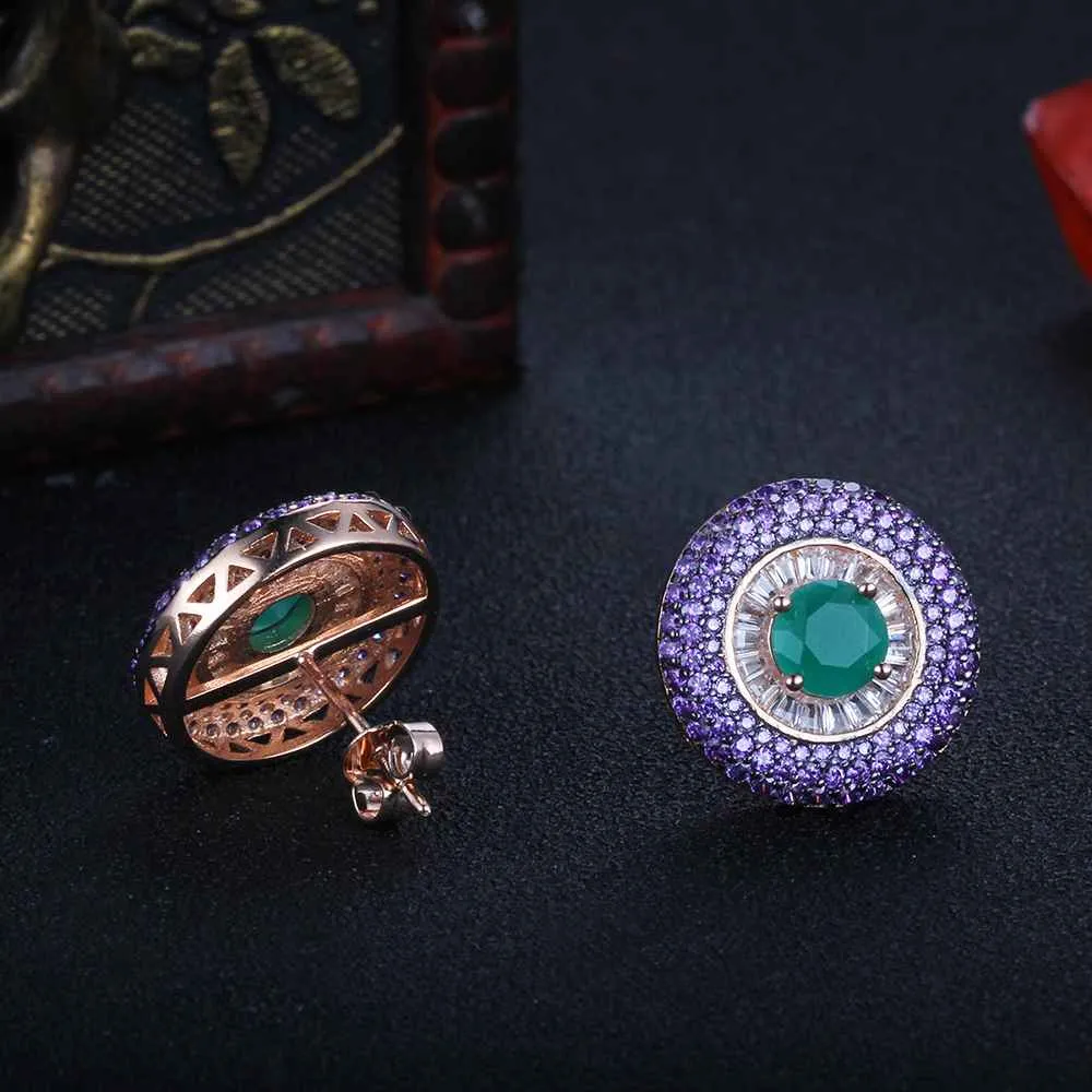 Pure Silver Stud Earrings Purple Button Earrings For Women Girl Fashion Birthday Party High Quality Jewelry