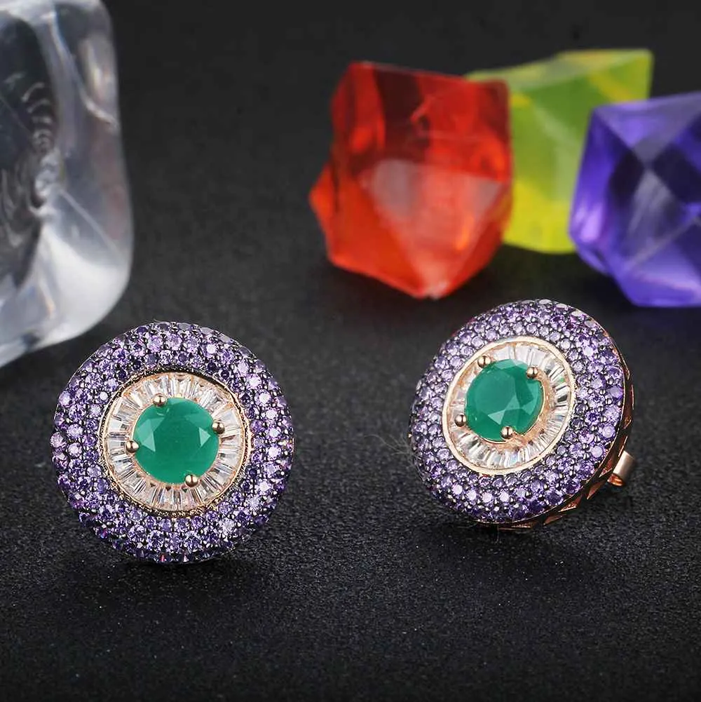 Pure Silver Stud Earrings Purple Button Earrings For Women Girl Fashion Birthday Party High Quality Jewelry