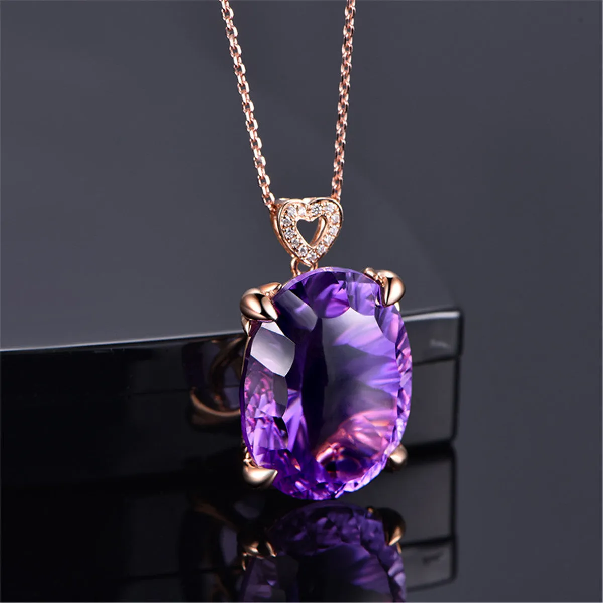 Purple Crystal & 18K Gold-Plated Oval Pendant Necklace