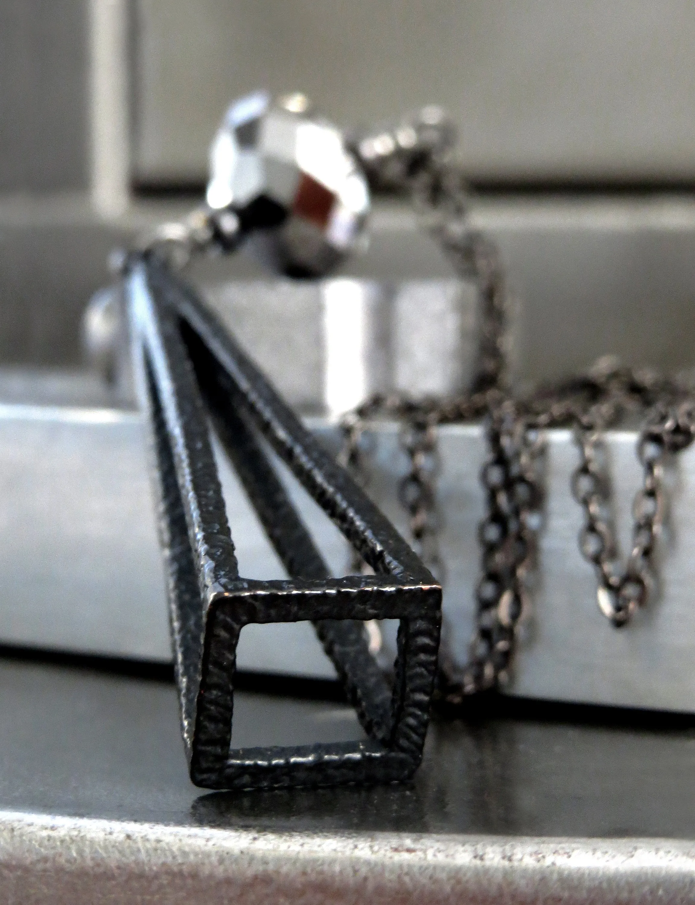 PYRAMID - Long Black Triangle Pendant Necklace