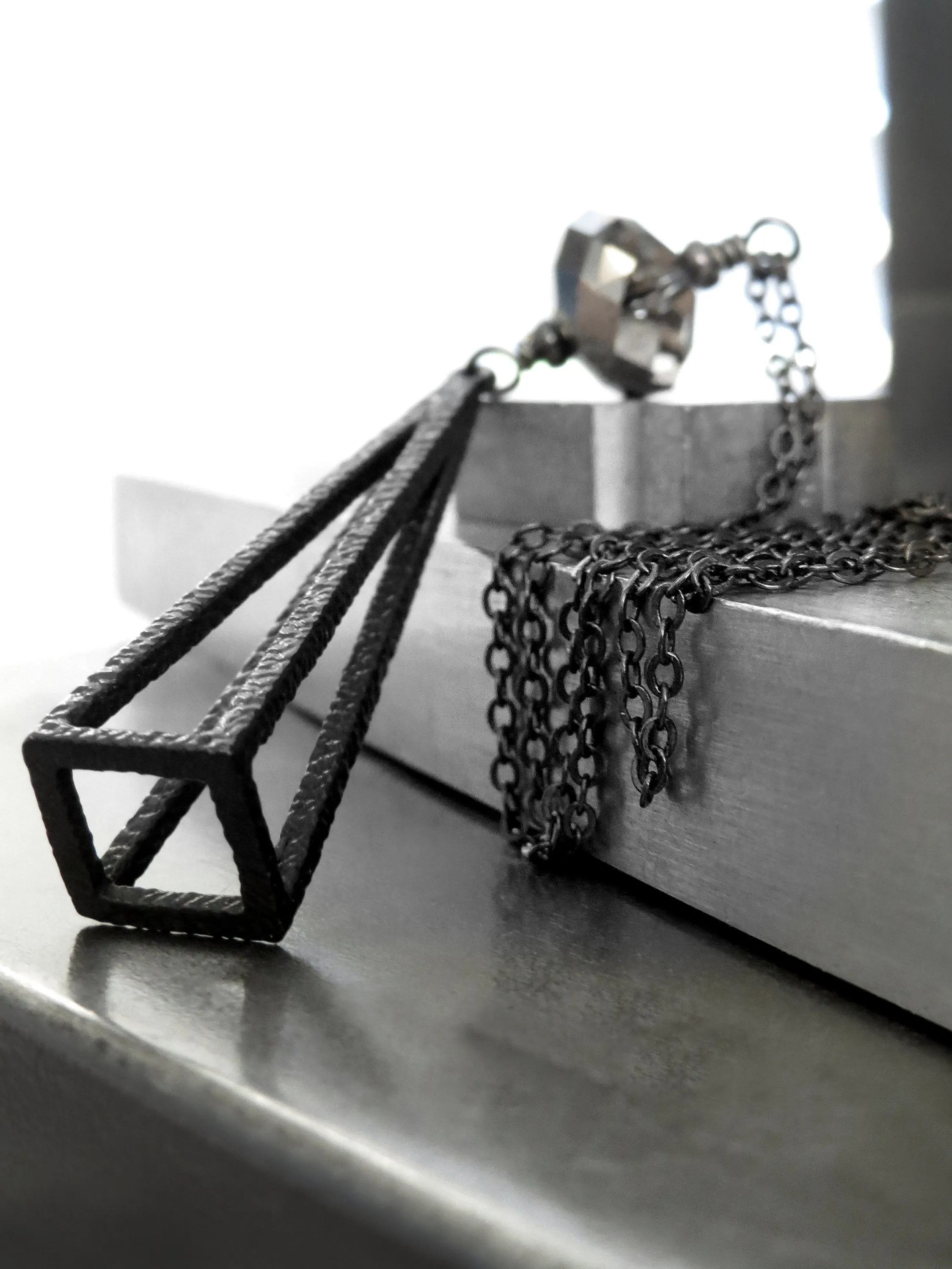 PYRAMID - Long Black Triangle Pendant Necklace