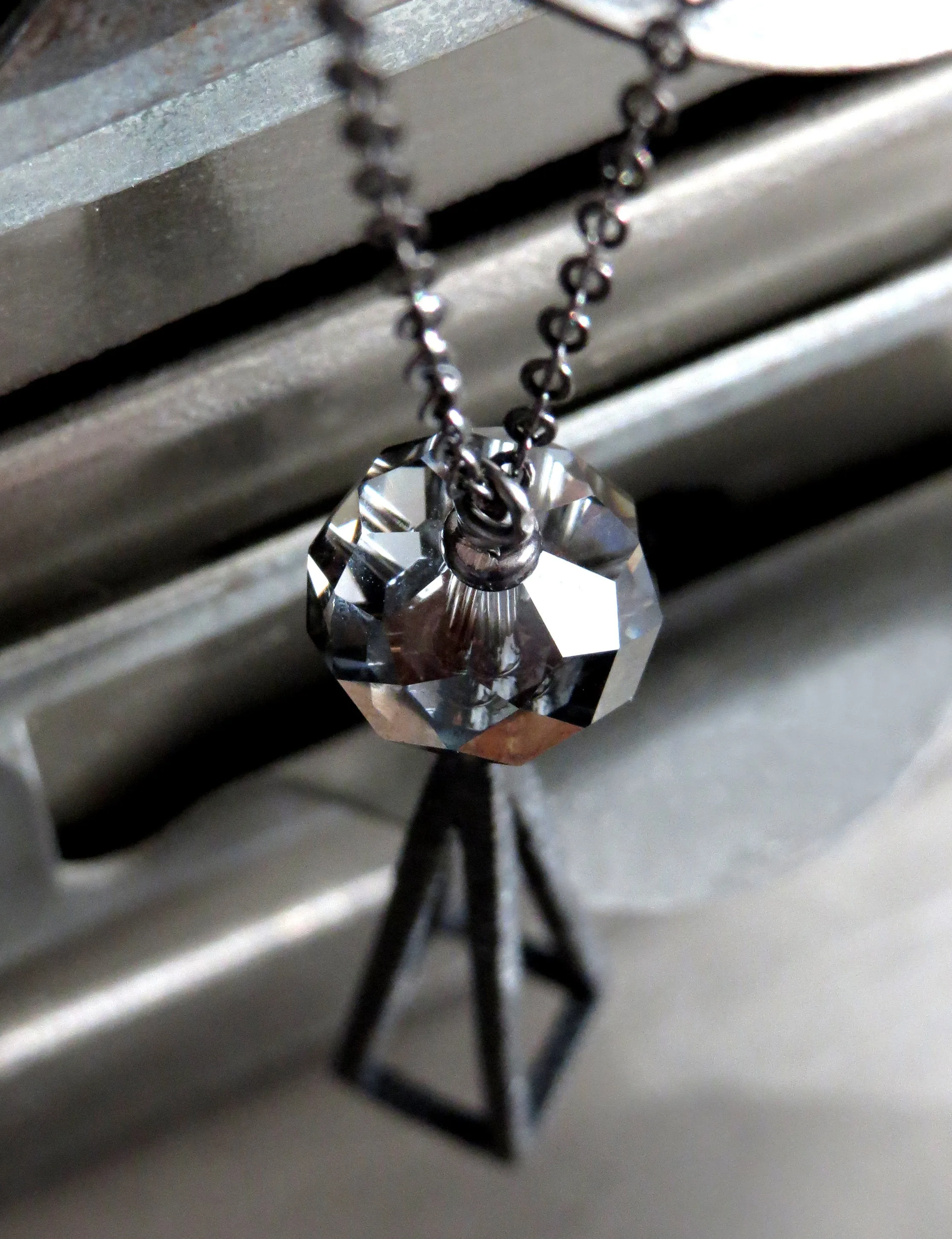 PYRAMID - Long Black Triangle Pendant Necklace