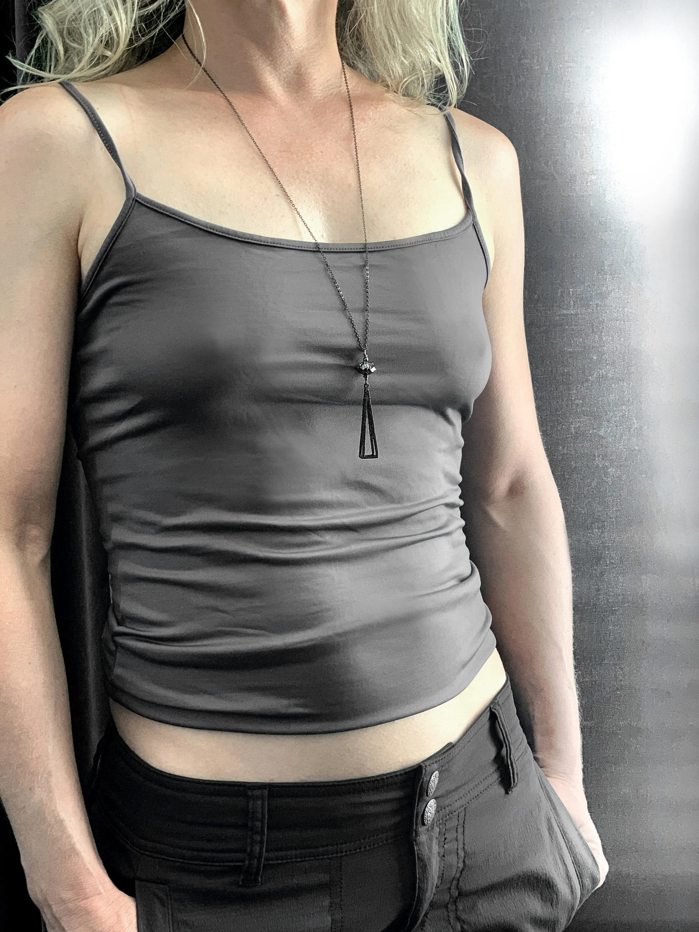 PYRAMID - Long Black Triangle Pendant Necklace