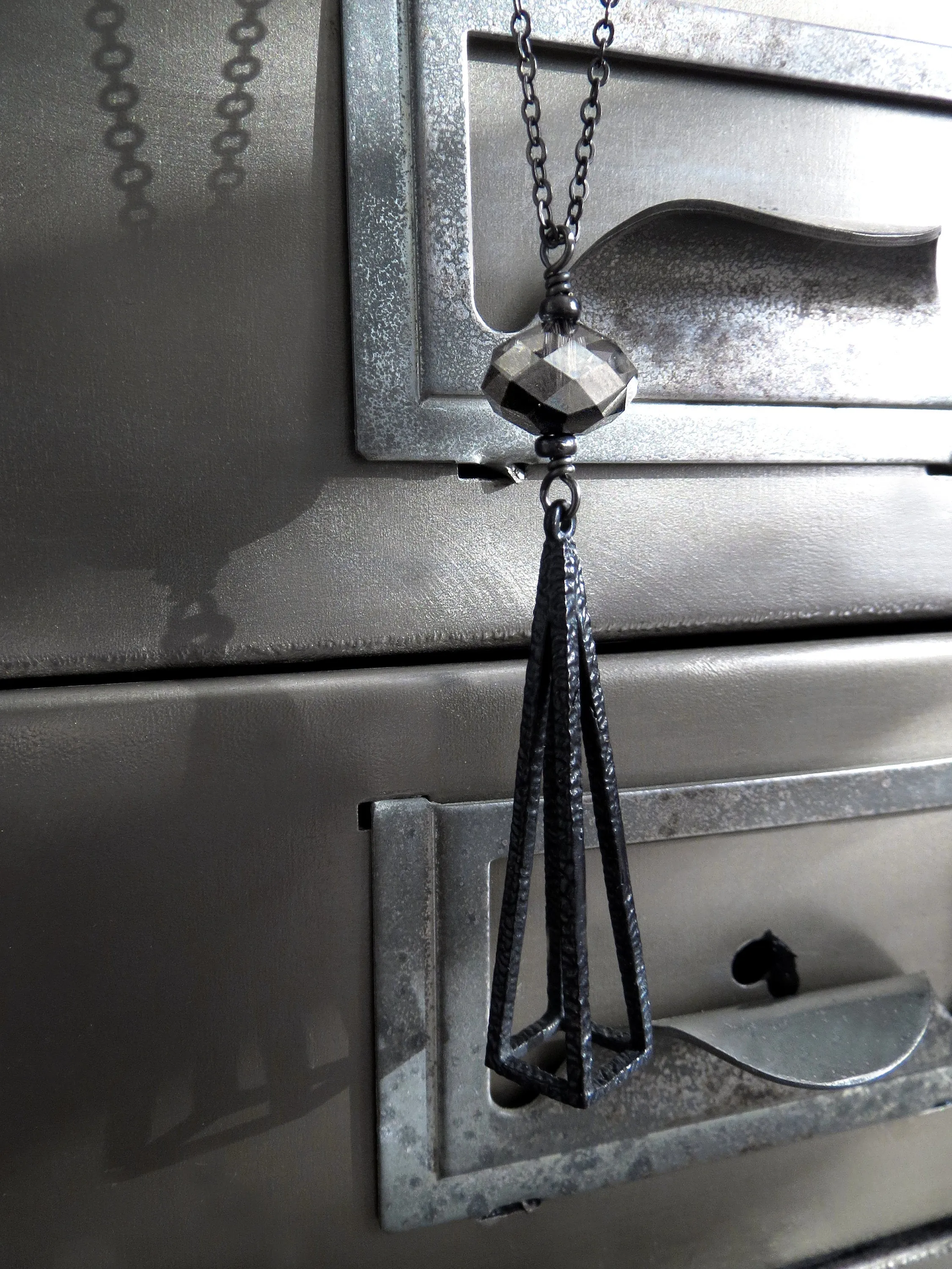 PYRAMID - Long Black Triangle Pendant Necklace