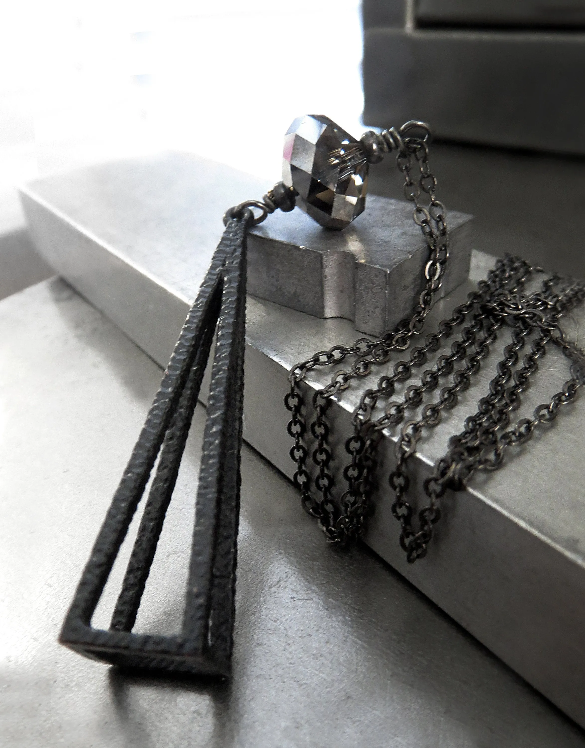 PYRAMID - Long Black Triangle Pendant Necklace
