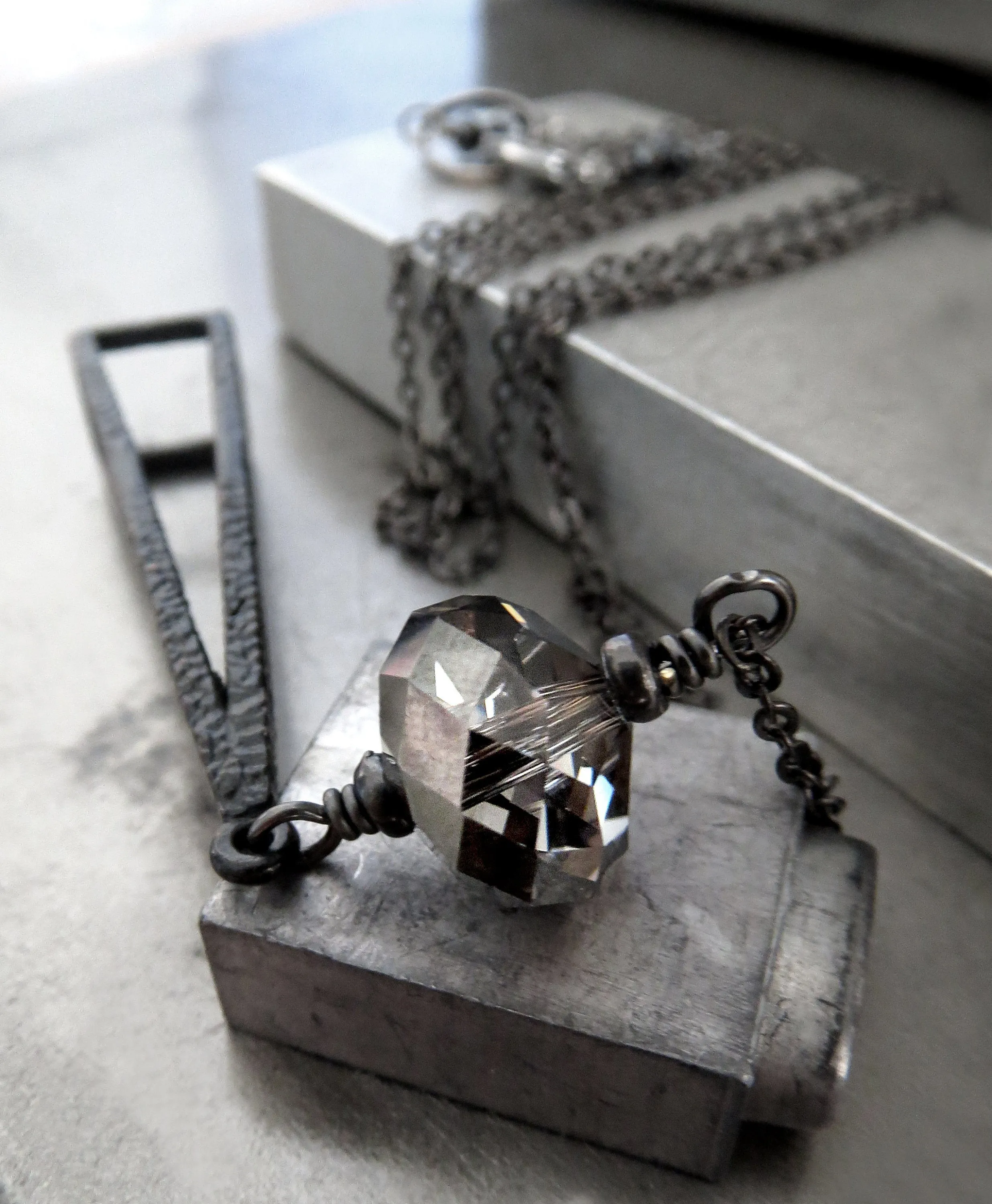 PYRAMID - Long Black Triangle Pendant Necklace