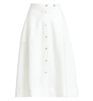 Ralph Lauren White Linen  Button-front midi Skirt UK 8