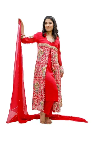 Red Chiffon Embroidered Salwar Kameez - Threads & Motifs Suit