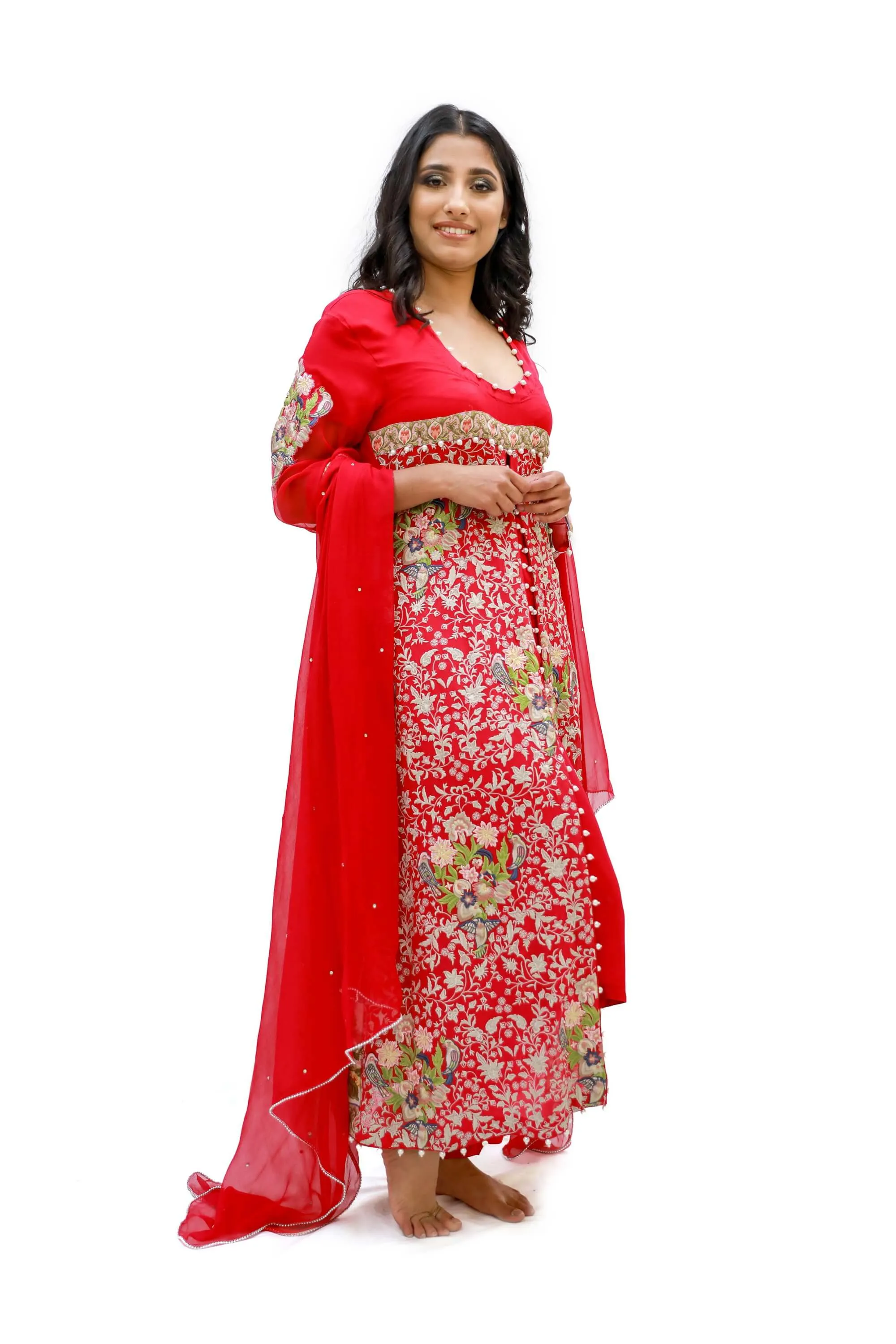 Red Chiffon Embroidered Salwar Kameez - Threads & Motifs Suit