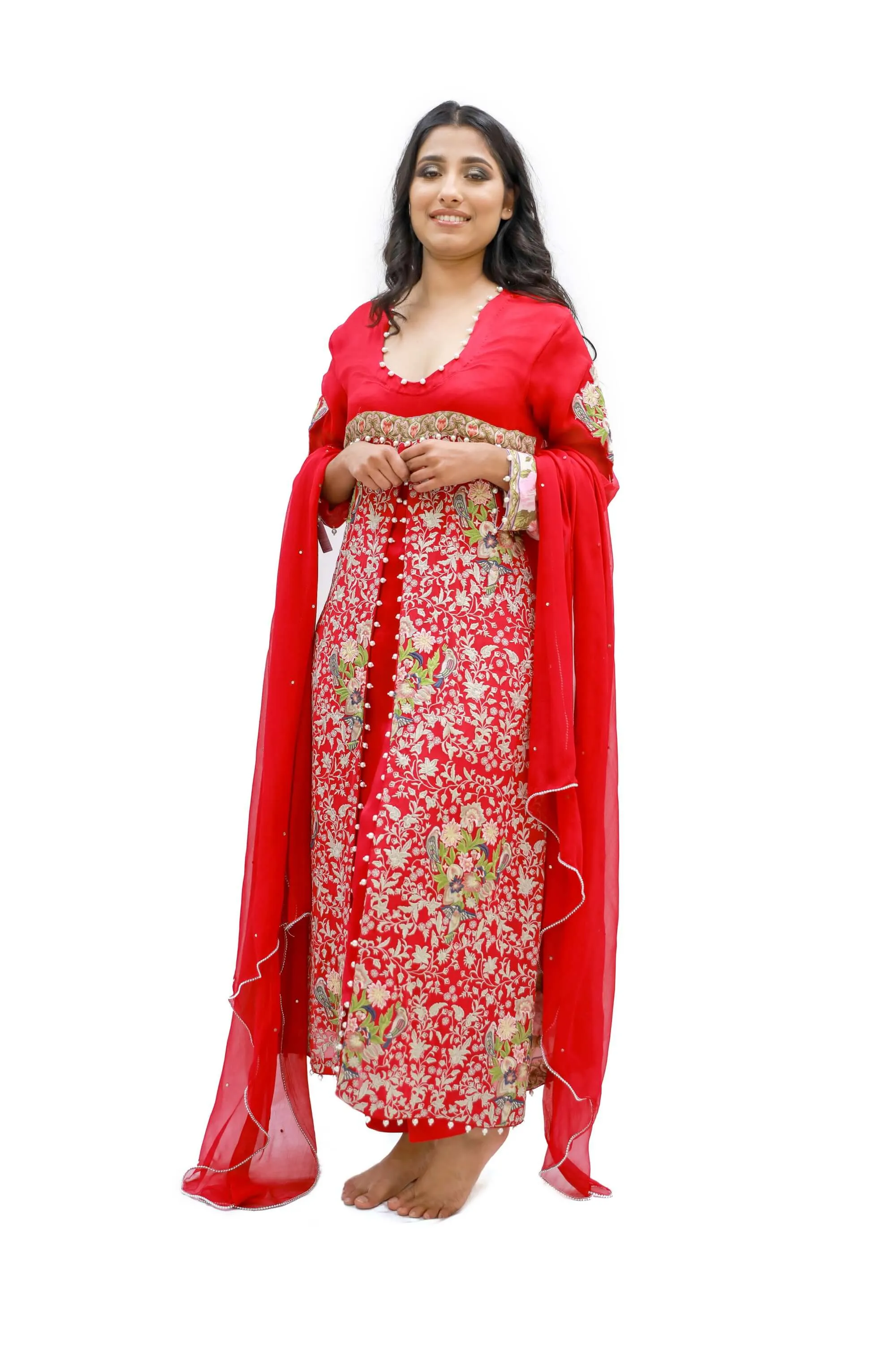 Red Chiffon Embroidered Salwar Kameez - Threads & Motifs Suit
