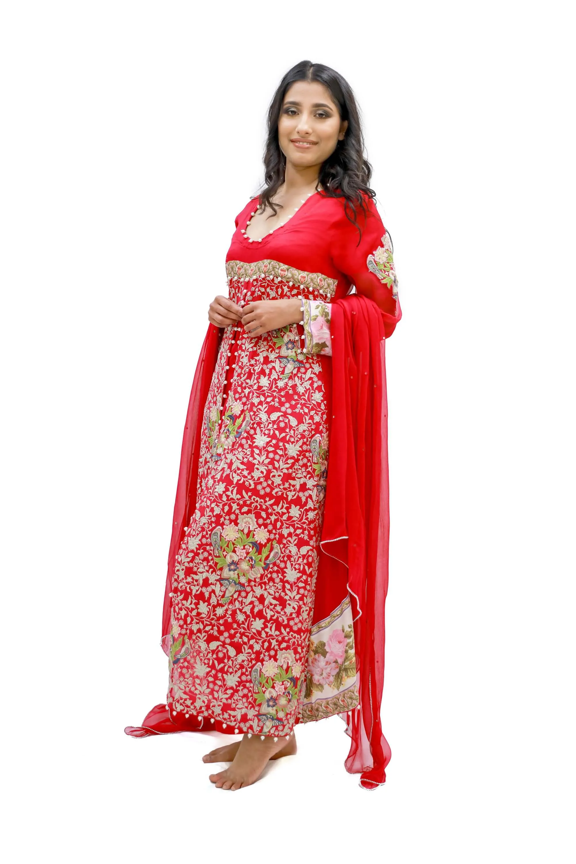Red Chiffon Embroidered Salwar Kameez - Threads & Motifs Suit