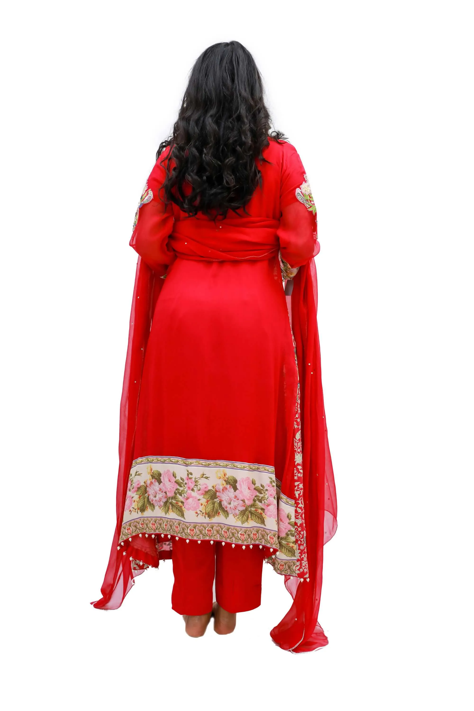 Red Chiffon Embroidered Salwar Kameez - Threads & Motifs Suit