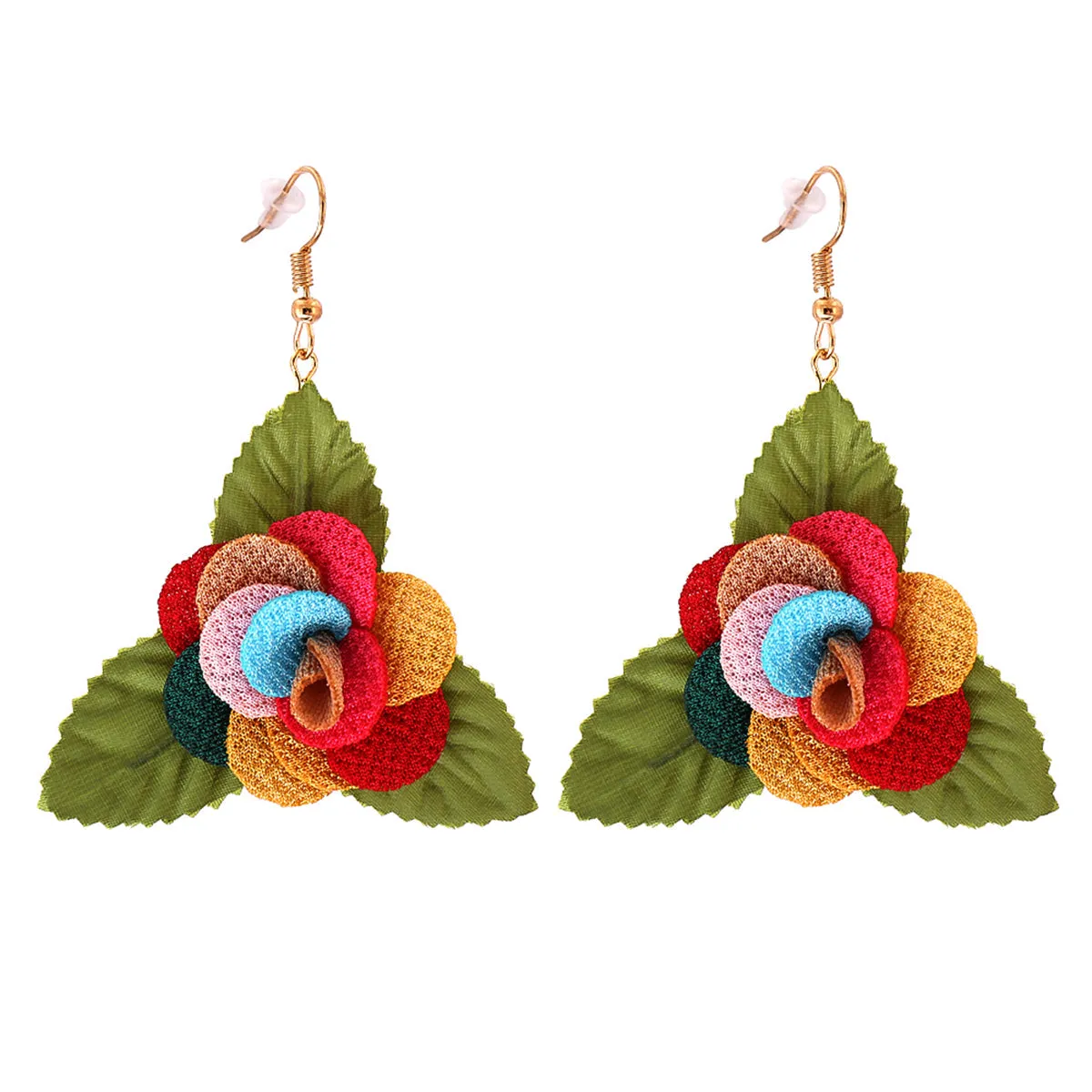 Red Multicolor Lace & 18K Gold-Plated Flower Drop Earrings
