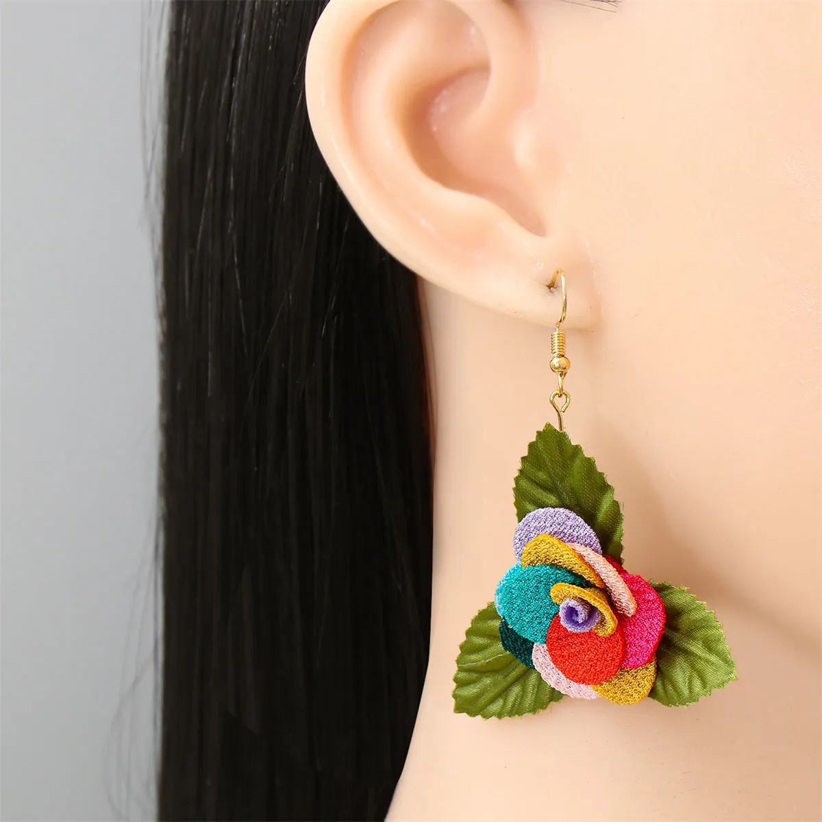 Red Multicolor Lace & 18K Gold-Plated Flower Drop Earrings