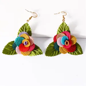 Red Multicolor Lace & 18K Gold-Plated Flower Drop Earrings