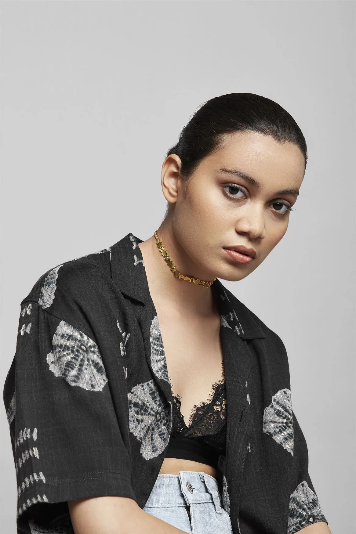 Roma Narsinghani Daisy Choker Choker The piece is set in brass, hand set with swarvoski in 18KT gold finesse. Each piece is unique and handcrafted by our artisans. RNLOVE14