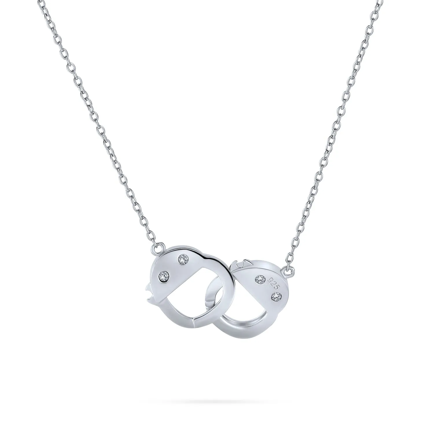 Romantic Delicate CZ Accent Handcuff Pendant Necklace in Sterling Silver
