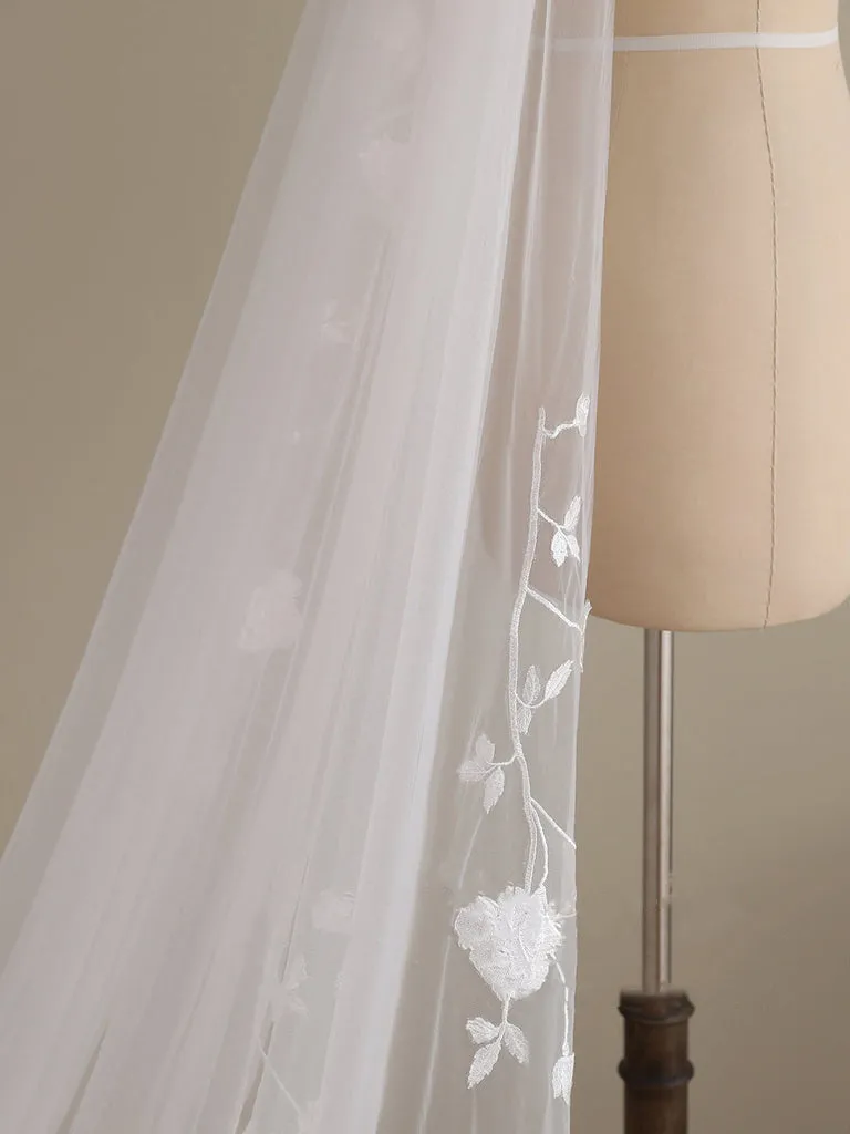 Roycebridal Delicate 3D Flower Lace Cathedral Veil Bridal Veil Wedding Veil