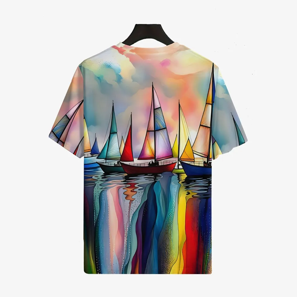 Sailboat Men's Casual Printed Short Sleeve T-Shirt 2408003483