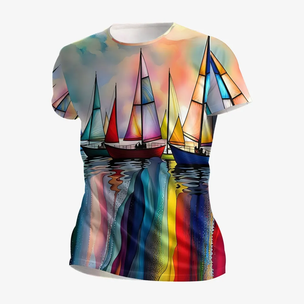 Sailboat Men's Casual Printed Short Sleeve T-Shirt 2408003483