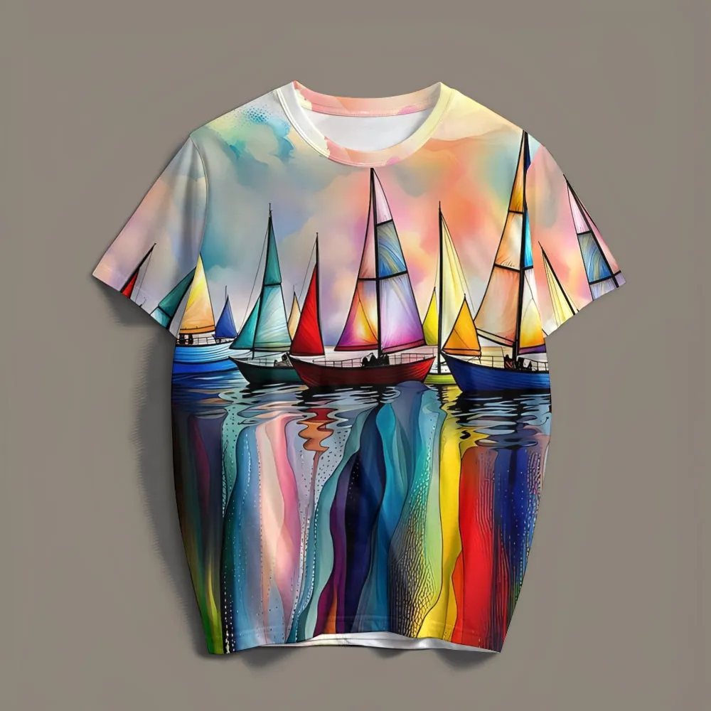 Sailboat Men's Casual Printed Short Sleeve T-Shirt 2408003483