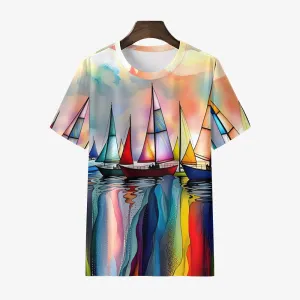 Sailboat Men's Casual Printed Short Sleeve T-Shirt 2408003483