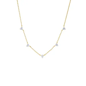 Scattered CZ Solitaire Three Prong Necklace