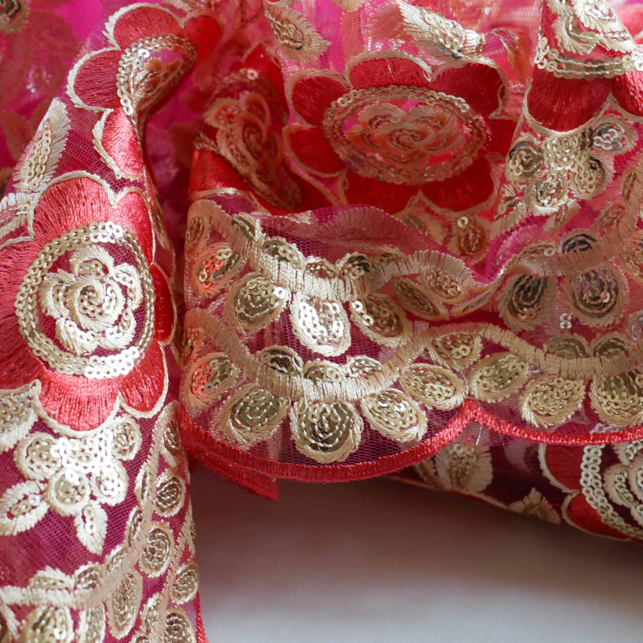Sequin Tulle Fabric  - Red or pink