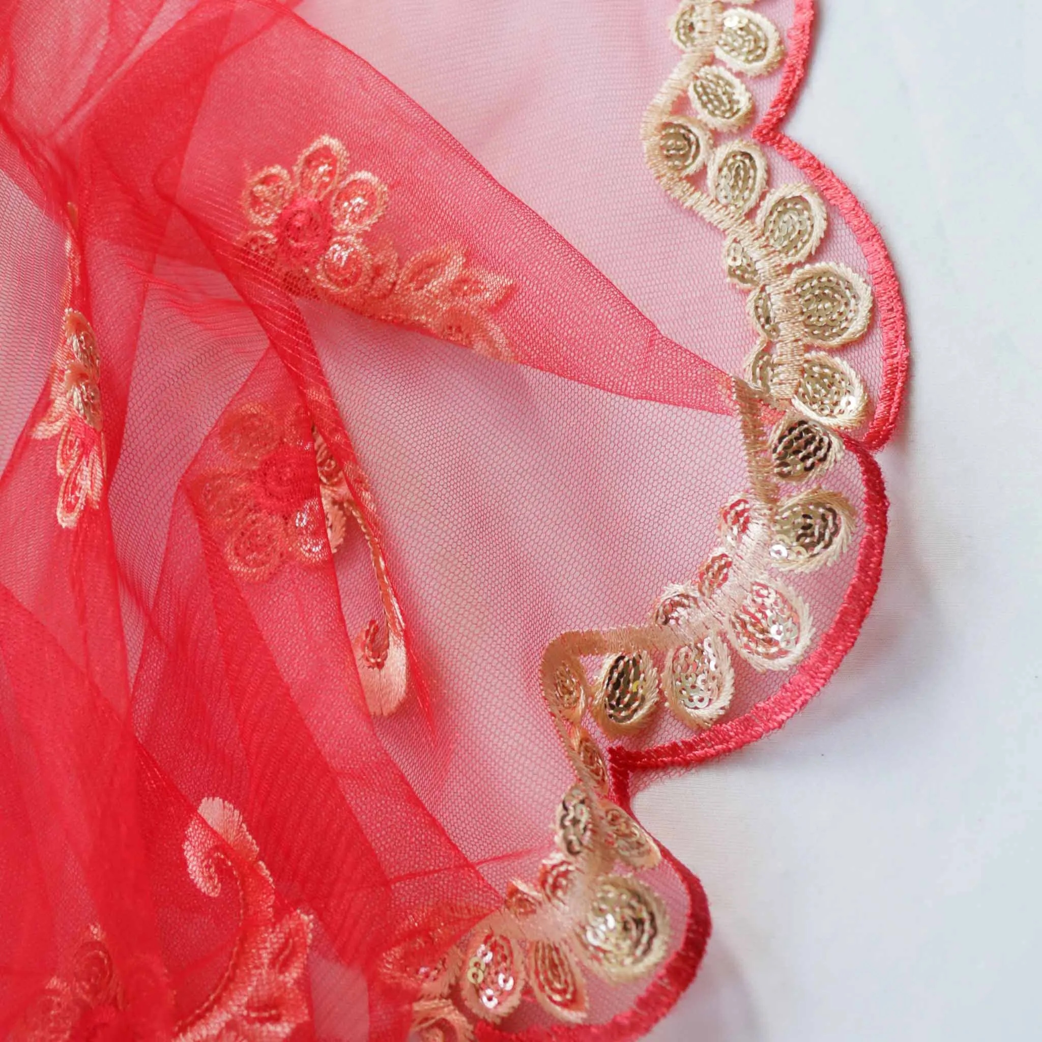 Sequin Tulle Fabric  - Red or pink