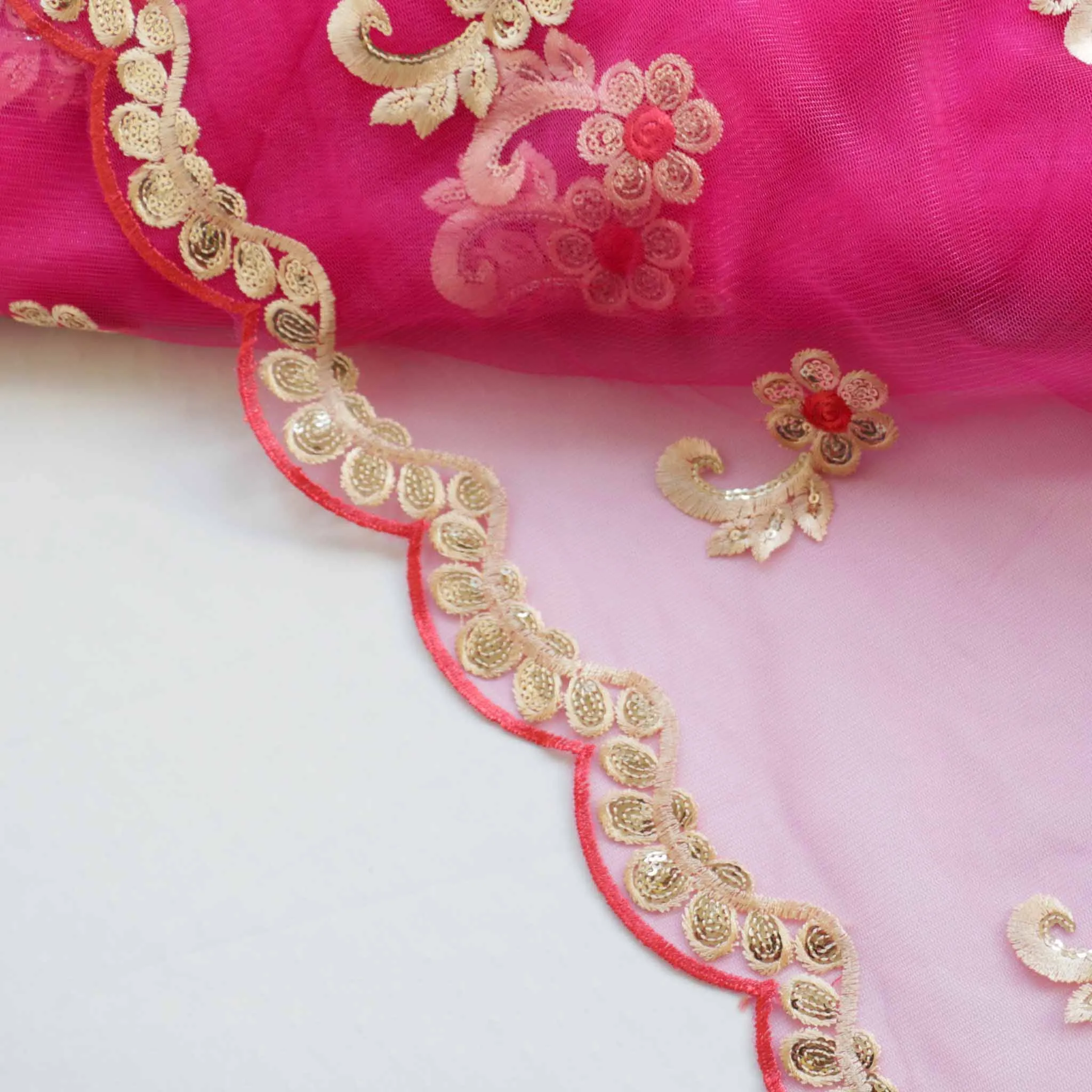 Sequin Tulle Fabric  - Red or pink