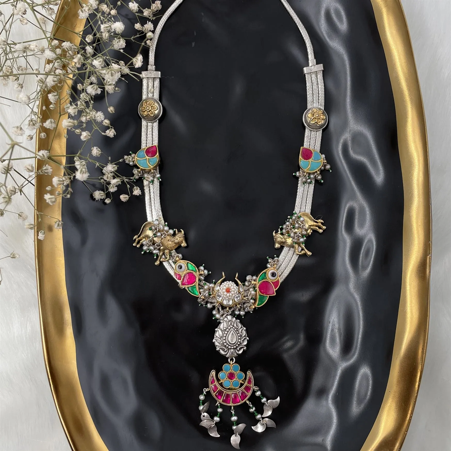Sheetal Zaveri   I   Aish Necklace (3 Lines) Hancrafted Earrings, Natural pearls used.  SZ-N41