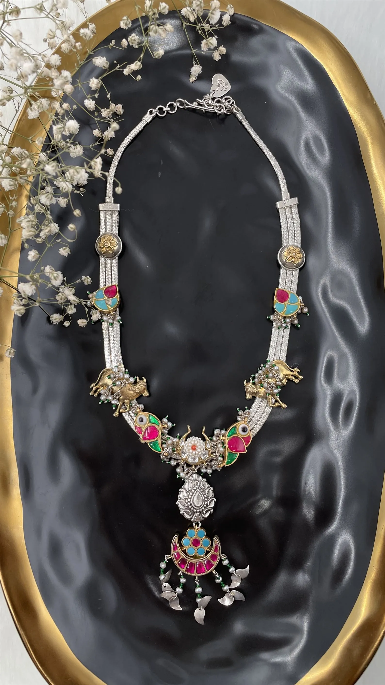 Sheetal Zaveri   I   Aish Necklace (3 Lines) Hancrafted Earrings, Natural pearls used.  SZ-N41