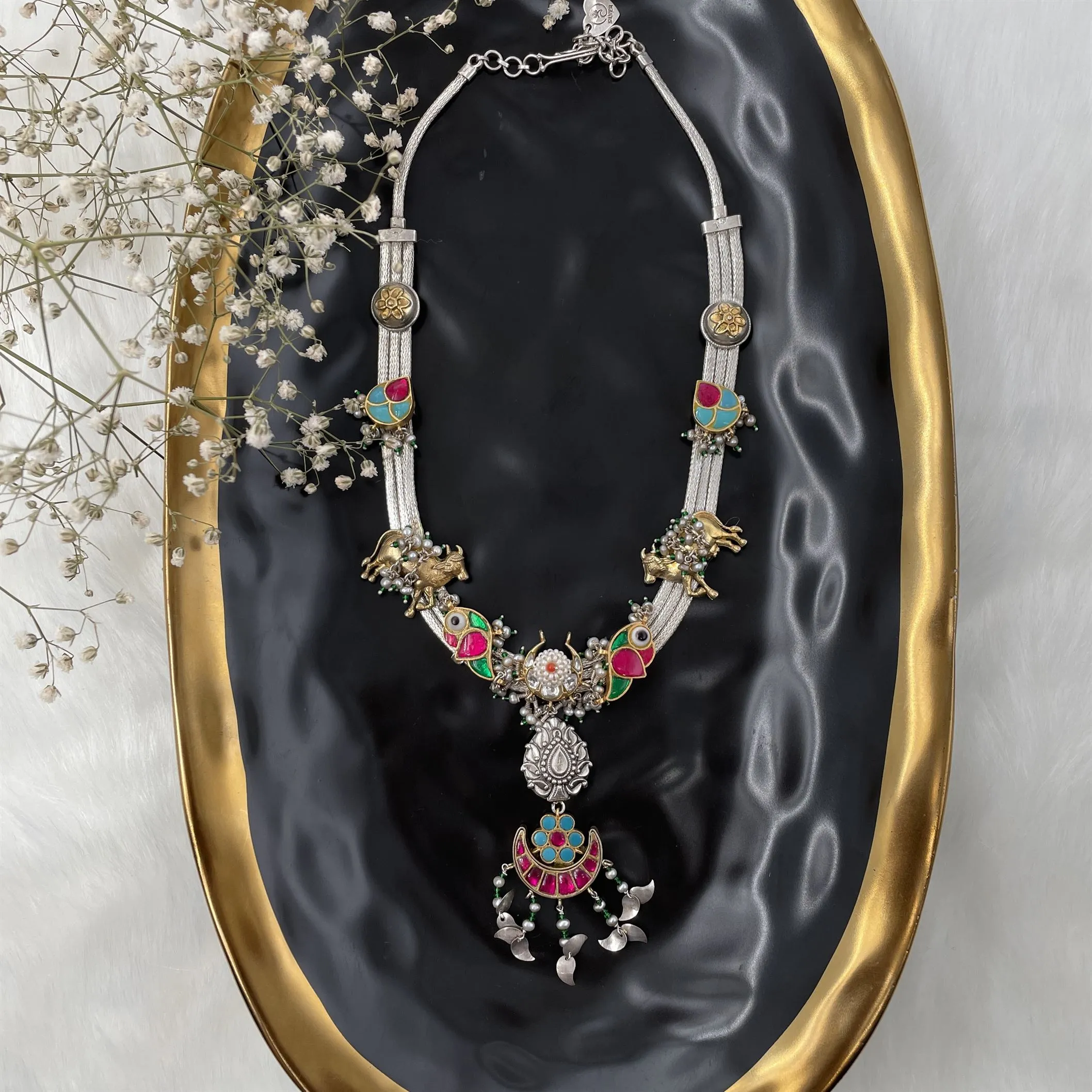 Sheetal Zaveri   I   Aish Necklace (3 Lines) Hancrafted Earrings, Natural pearls used.  SZ-N41