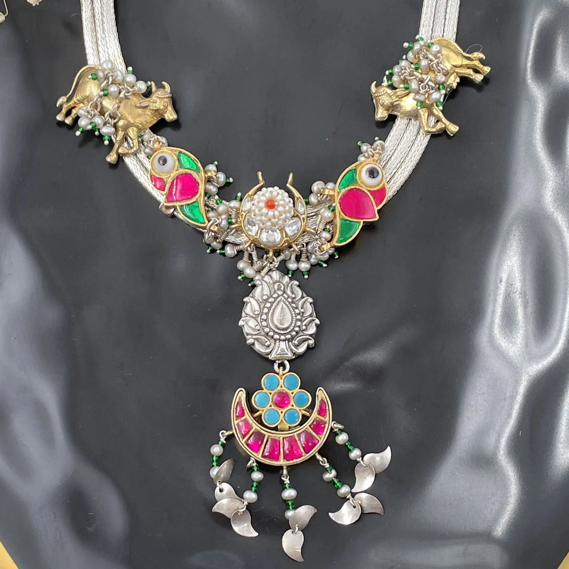 Sheetal Zaveri   I   Aish Necklace (3 Lines) Hancrafted Earrings, Natural pearls used.  SZ-N41