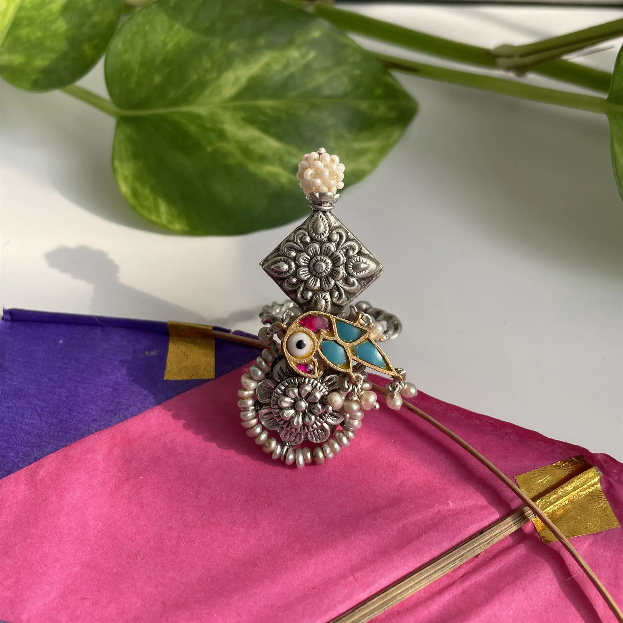 Sheetal Zaveri   I   Alhana Ring Hancrafted Earrings, Natural pearls used.  SZ-R2