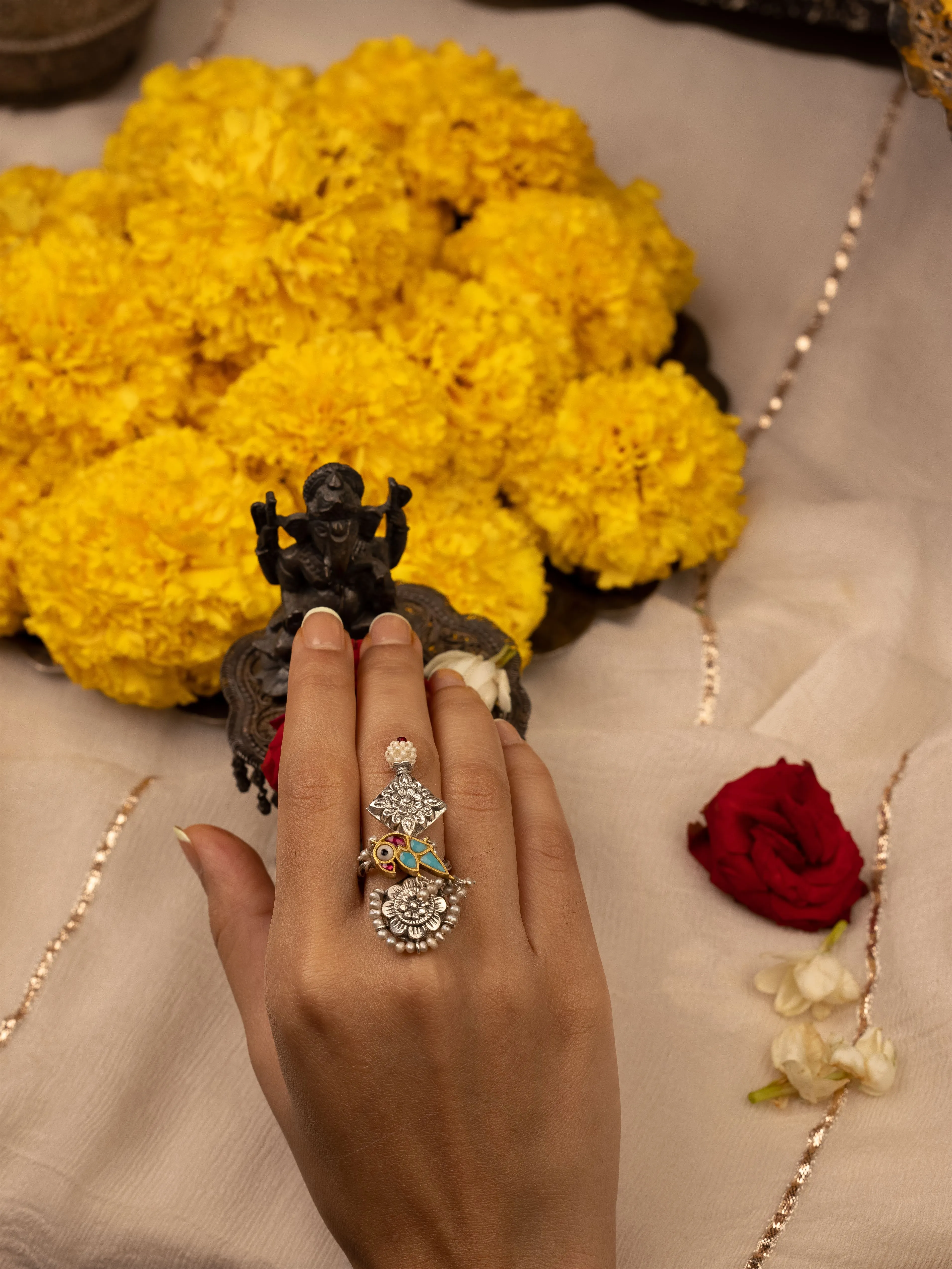 Sheetal Zaveri   I   Alhana Ring Hancrafted Earrings, Natural pearls used.  SZ-R2