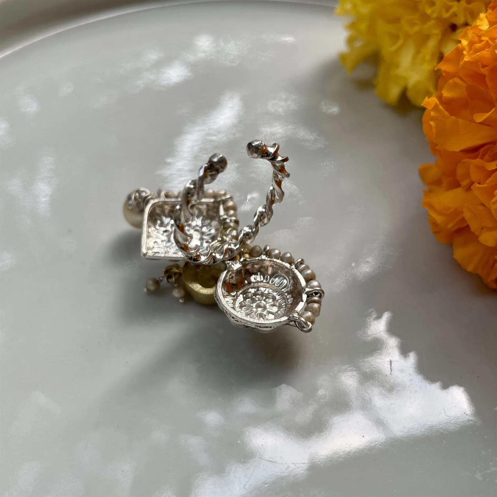 Sheetal Zaveri   I   Alhana Ring Hancrafted Earrings, Natural pearls used.  SZ-R2