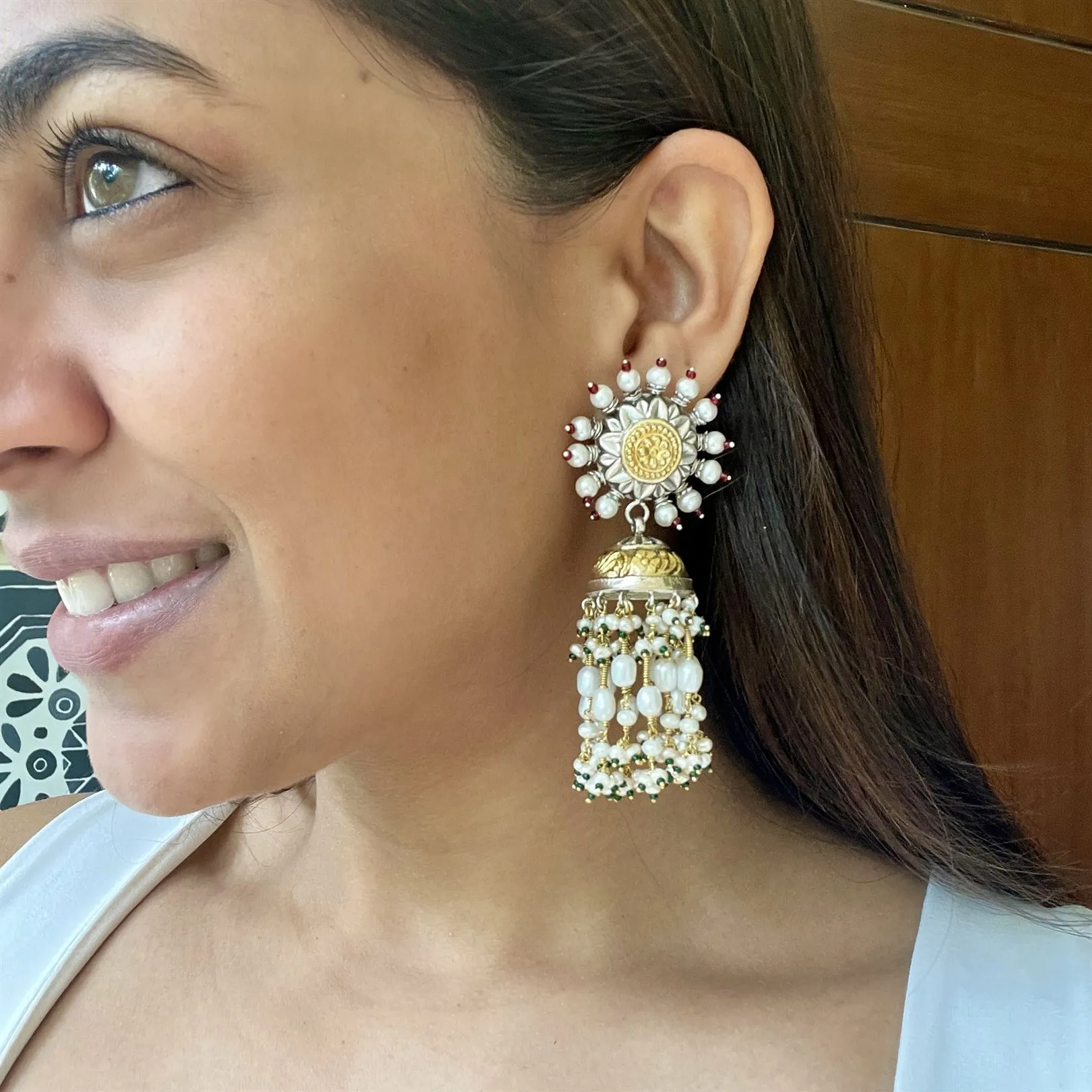 Sheetal Zaveri   I   Amulya Earrings Hancrafted Earrings, Natural pearls used.  SZ-E96a
