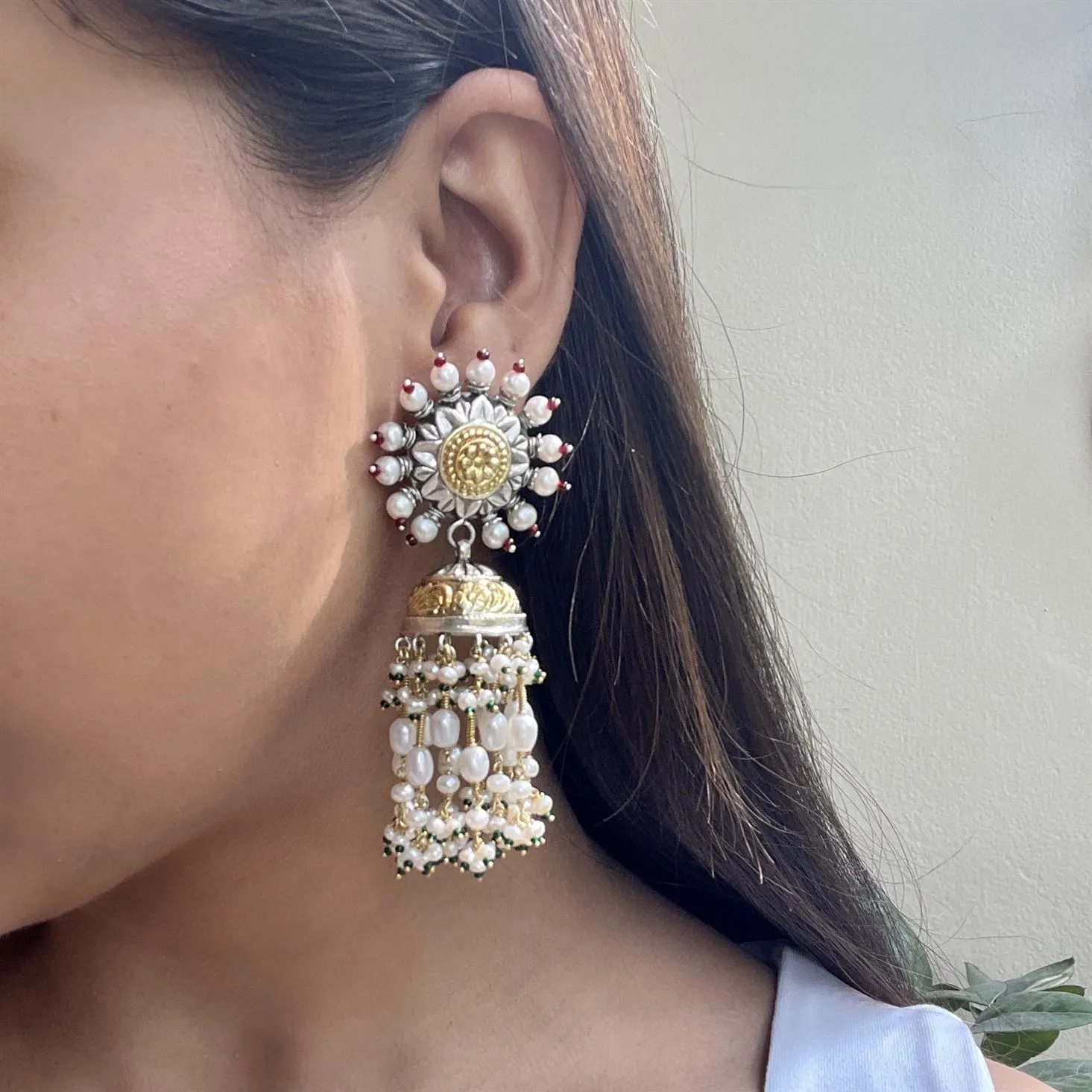 Sheetal Zaveri   I   Amulya Earrings Hancrafted Earrings, Natural pearls used.  SZ-E96a