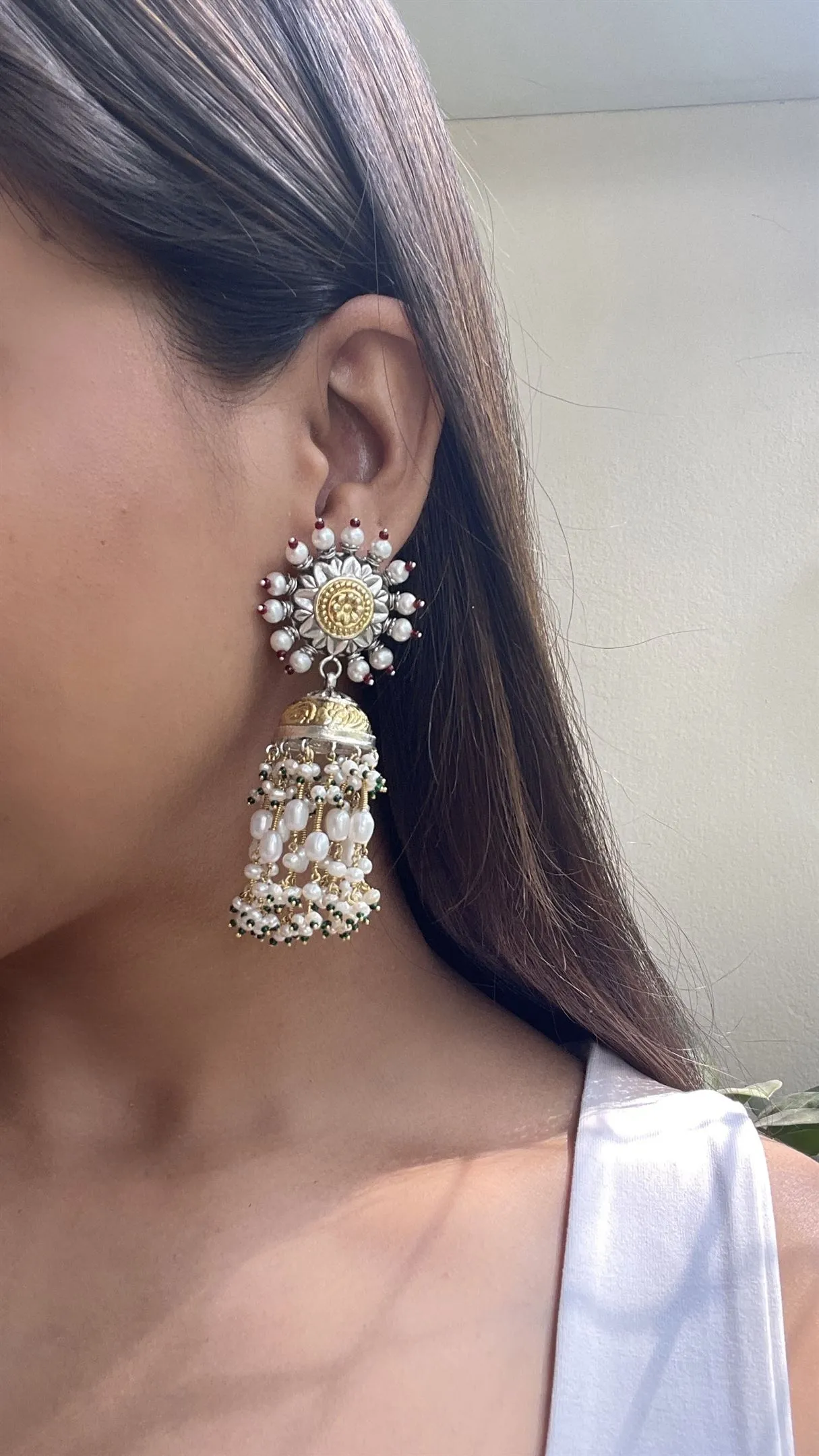 Sheetal Zaveri   I   Amulya Earrings Hancrafted Earrings, Natural pearls used.  SZ-E96a