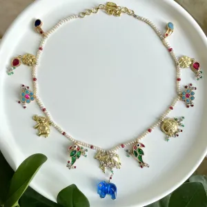Sheetal Zaveri   I   Bhumi Necklace (Blue Elephant) Hancrafted Earrings, Natural pearls used.  SZ-N44