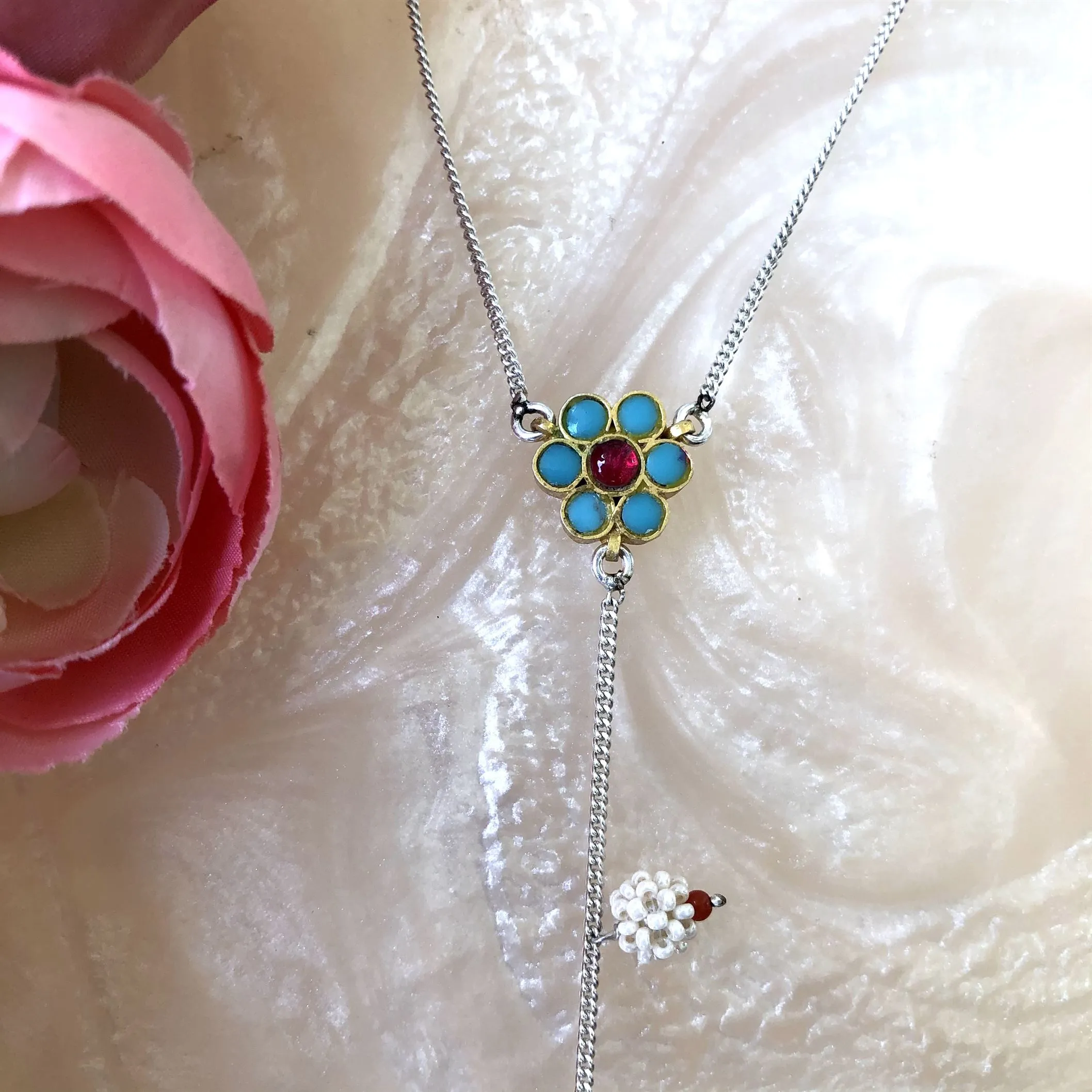 Sheetal Zaveri   I   Namur - Blue Flower Hancrafted Earrings, Natural pearls used.  SZ-CH27a