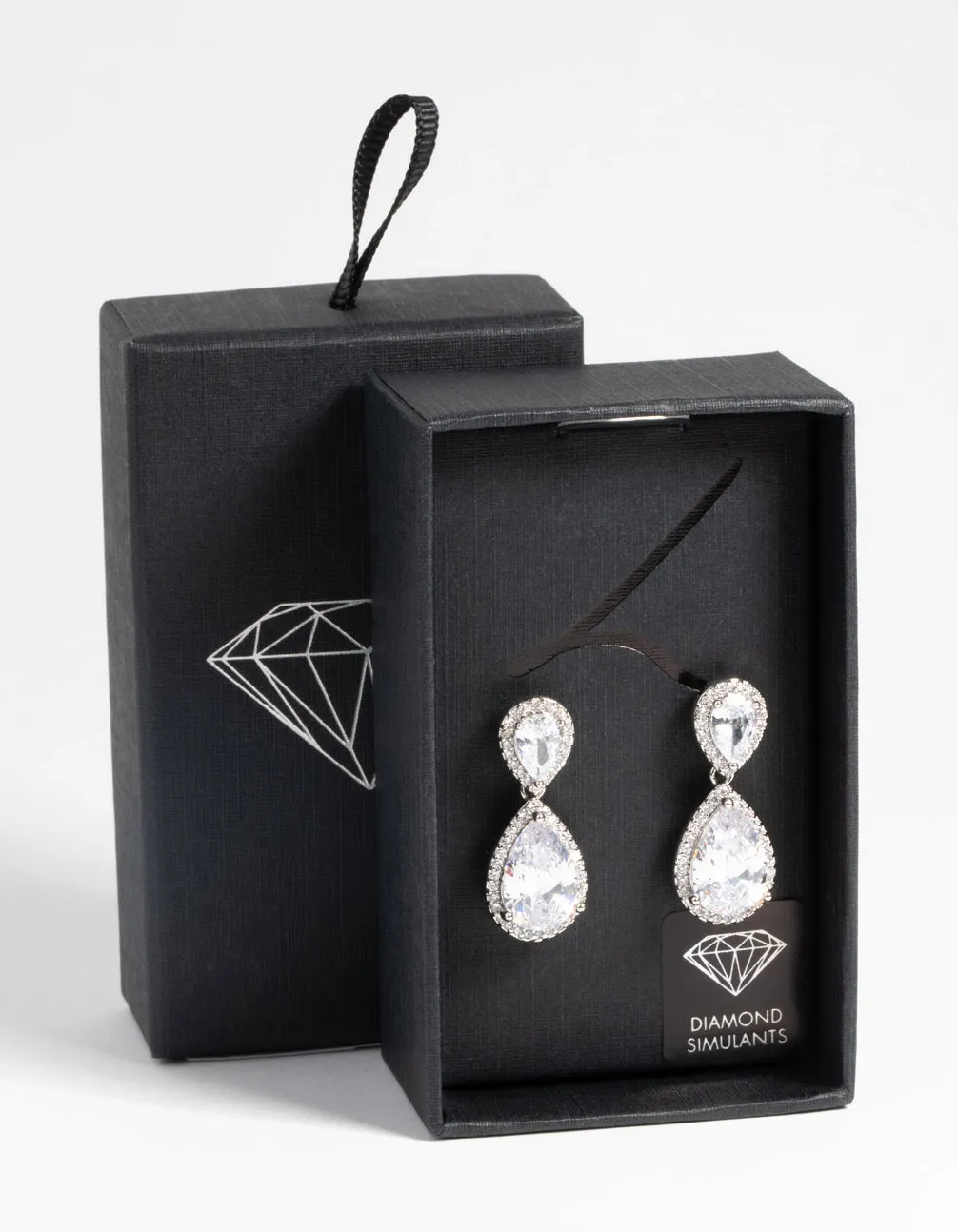 Silver Diamond Simulant Classic Teardrop Earrings