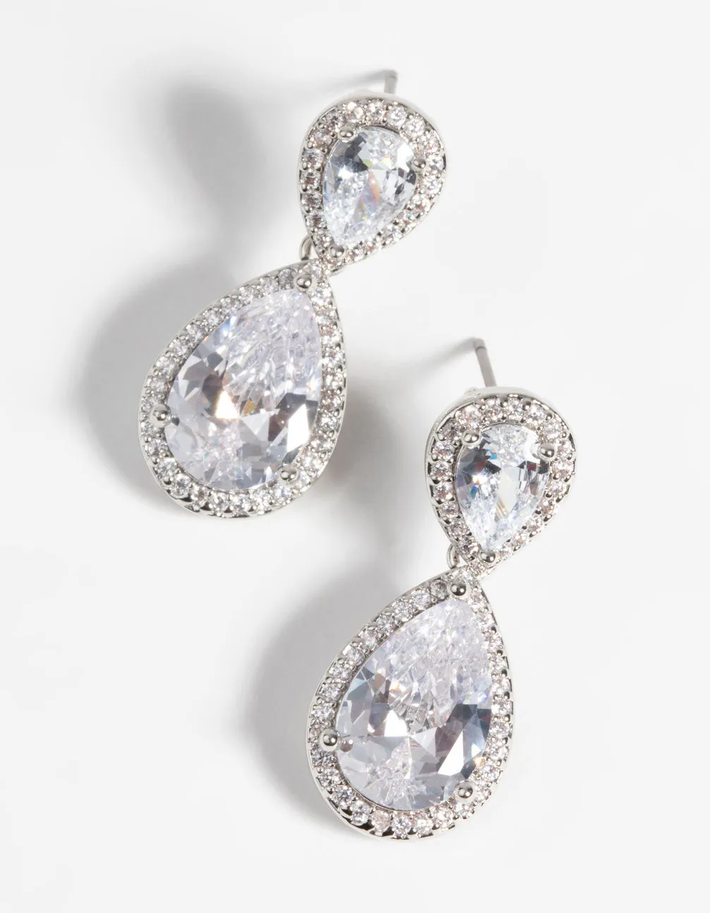 Silver Diamond Simulant Classic Teardrop Earrings