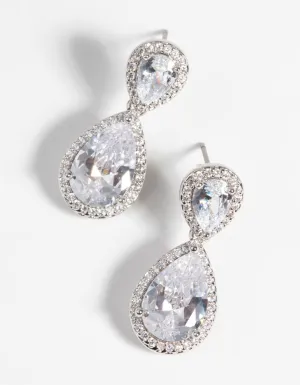 Silver Diamond Simulant Classic Teardrop Earrings