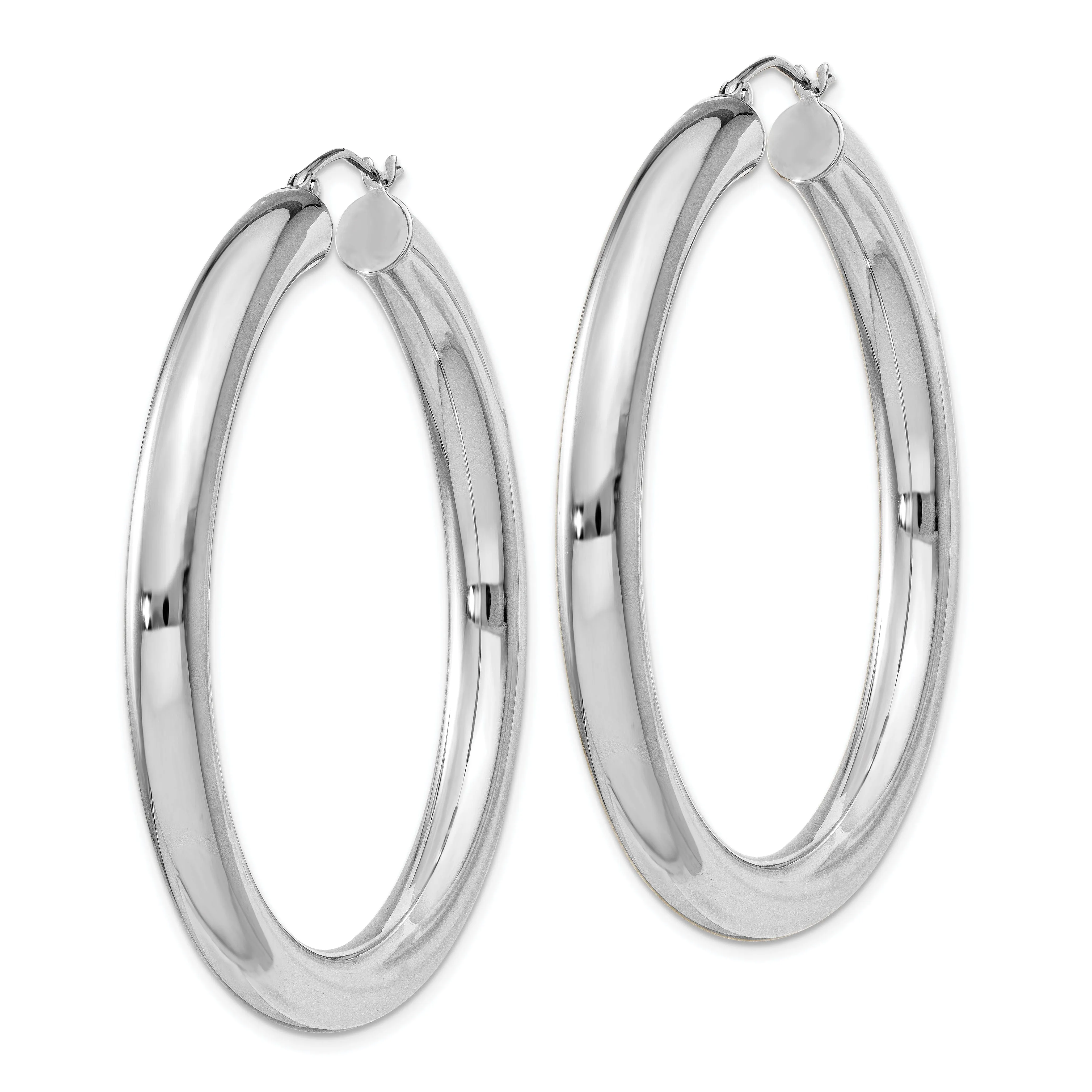 Silver Hollow Round Hoop Hinged Posts Earrings