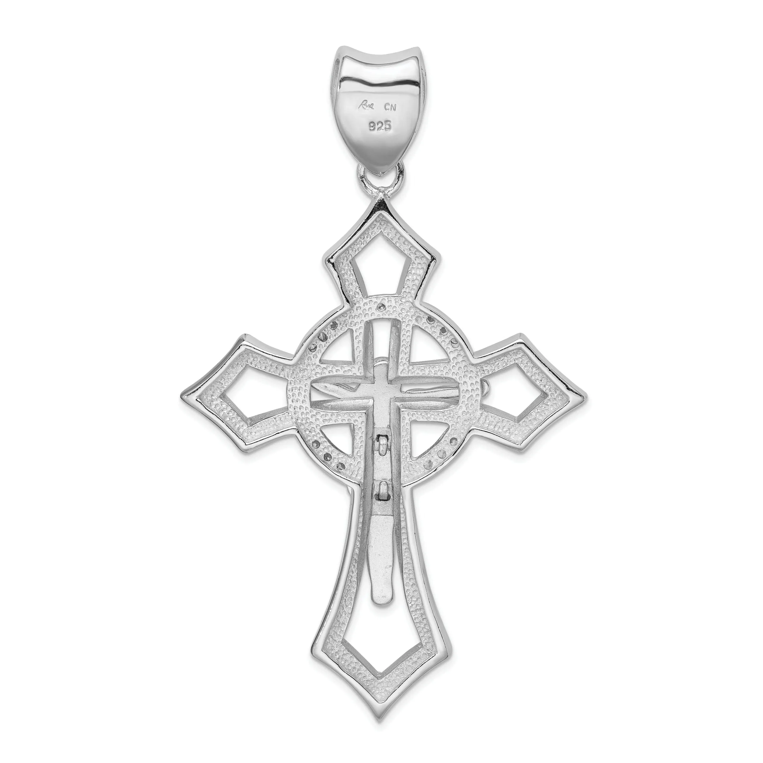 Silver Polished C.Z Design Crucifix Pendant