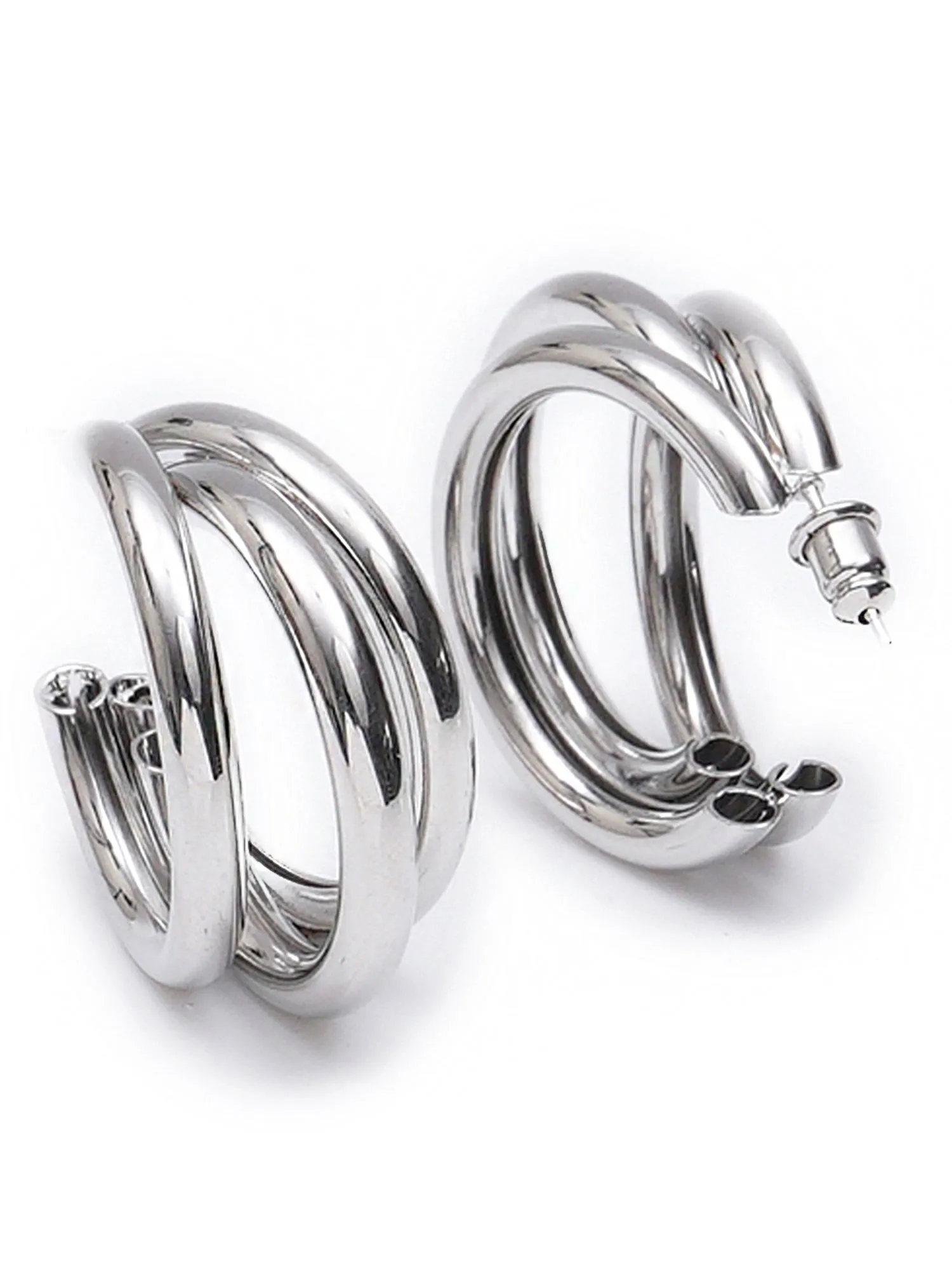 Silver-Toned Classic Half Hoop Earrings for Women